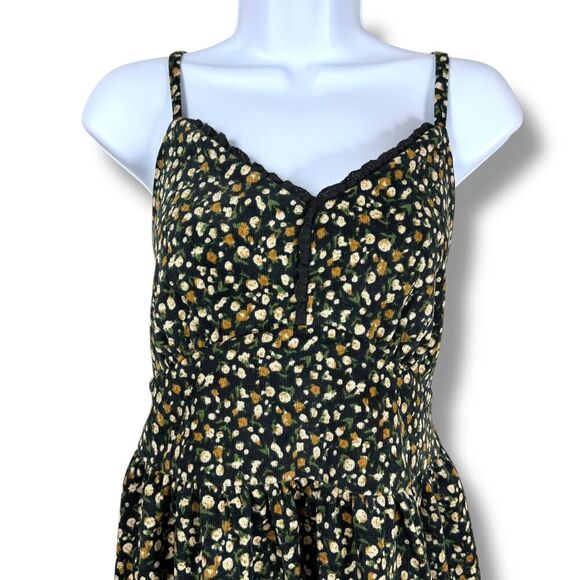 Sachiko Dress Womens Small Black Dark Floral Corduroy Peasant Cottagecore Boho - Picture 2 of 9